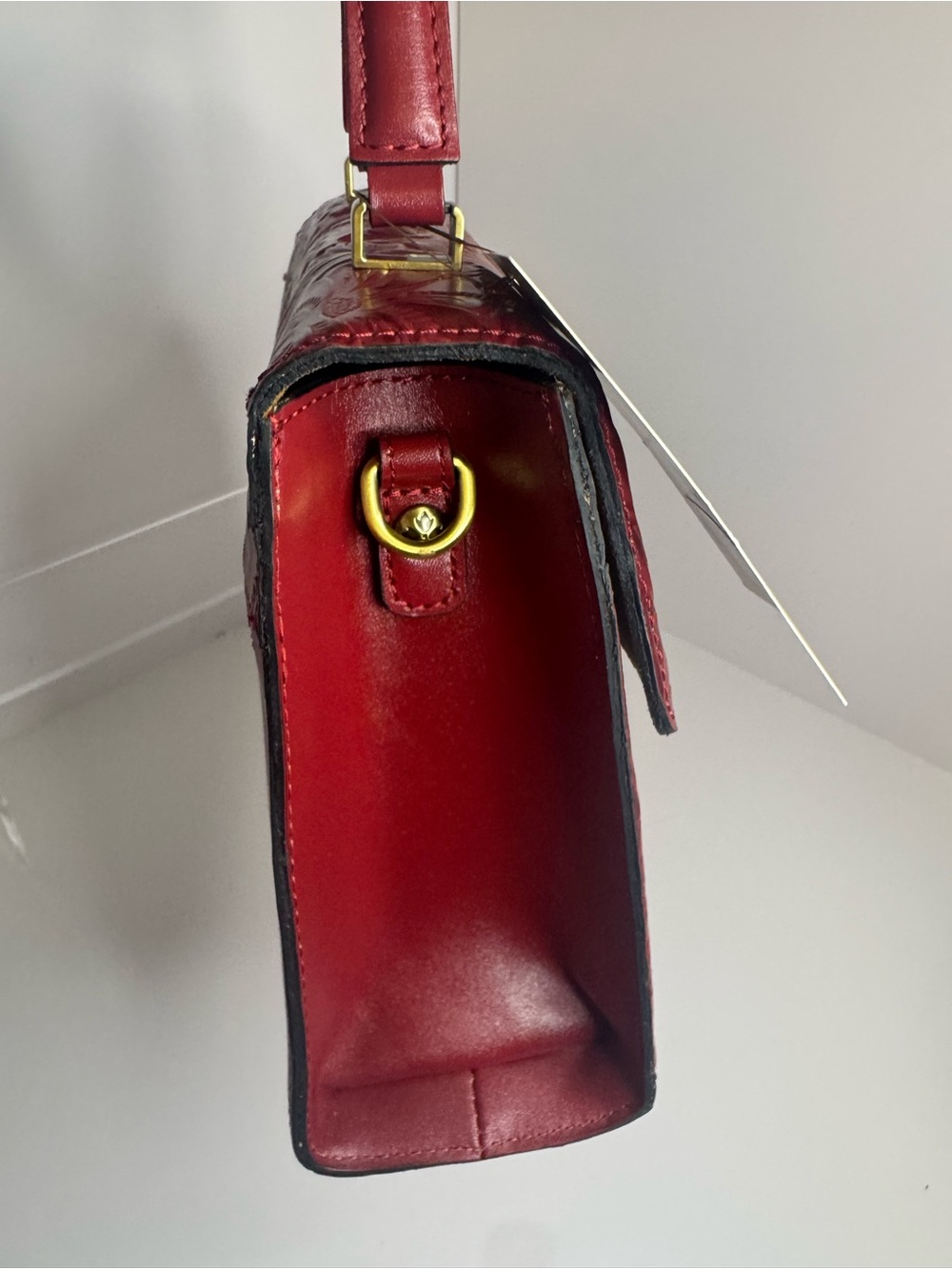 #438 Patricia Nash NWT Chauny Red Floral Burnished Tooled Leather Two-Way Bag - Picture 13 of 15